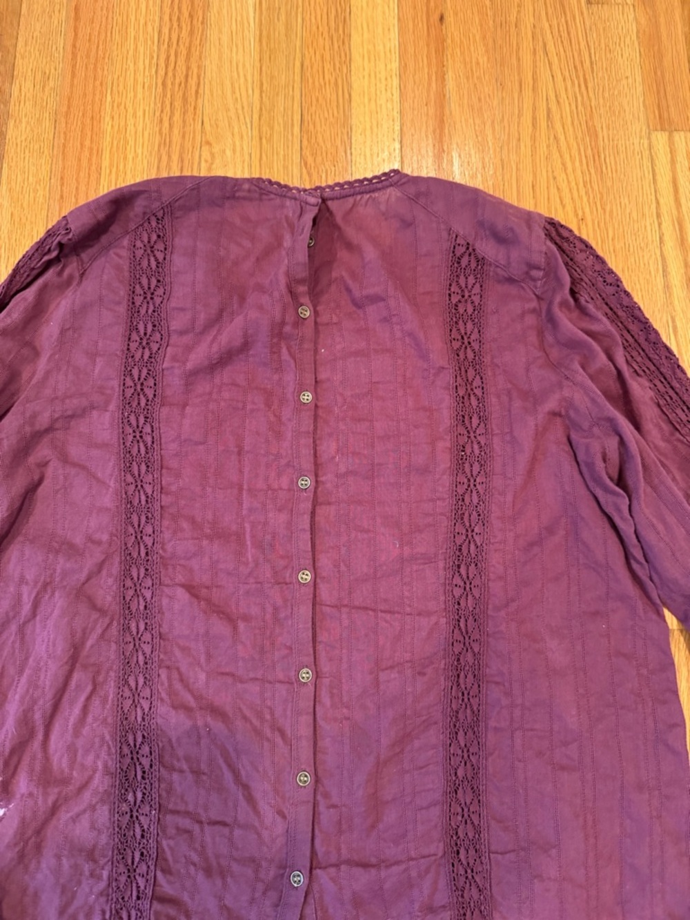 Free People Women’s Lace-Trim Long Sleeve Blouse - Deep Plum - Picture 4 of 6